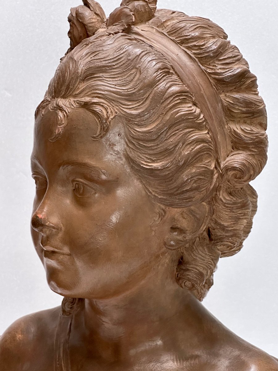 Buste De Jeune Femme En Terre Cuite XIXe-photo-7