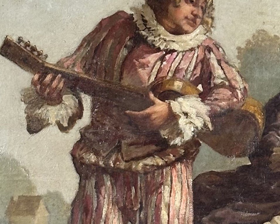 La Sérénade du  Mezzetin, école de Jean-antoine Watteau.-photo-1