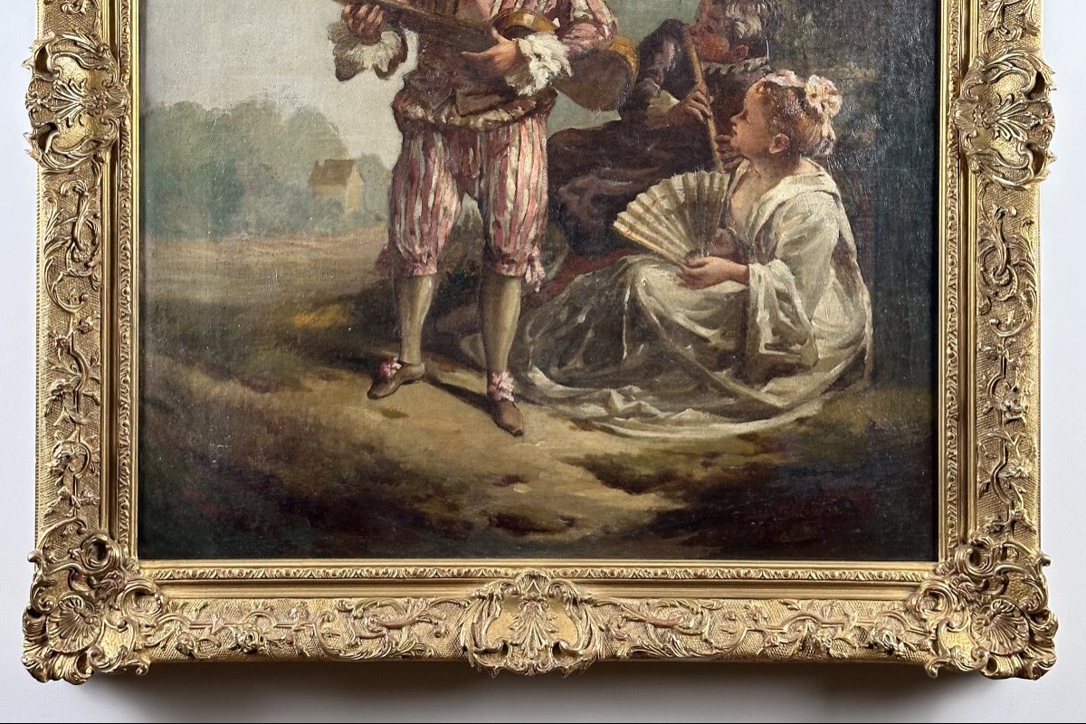 La Sérénade du  Mezzetin, école de Jean-antoine Watteau.-photo-4