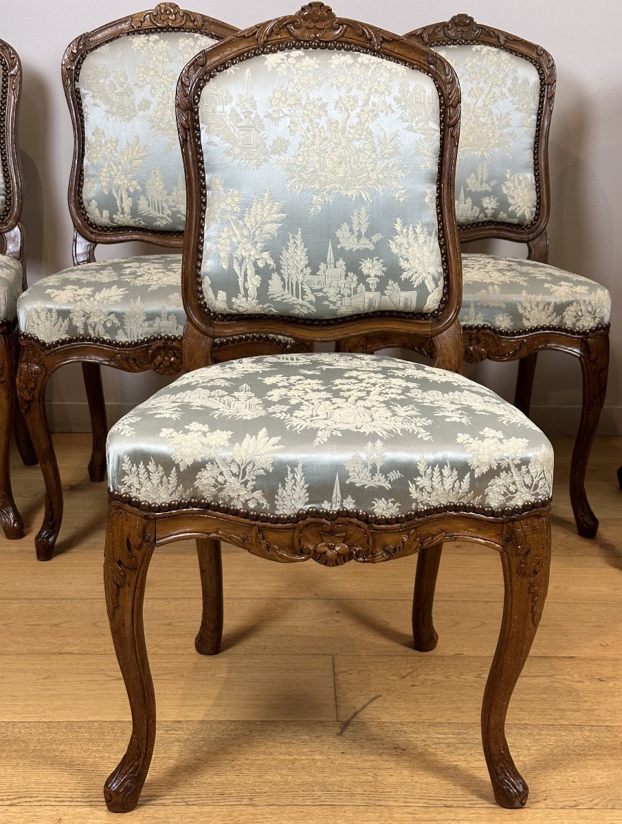 Gourdin - Set Of 6 "à La Reine" Chairs Stamped Jean-baptiste Gourdin. 18th Century Circa 1748-photo-1