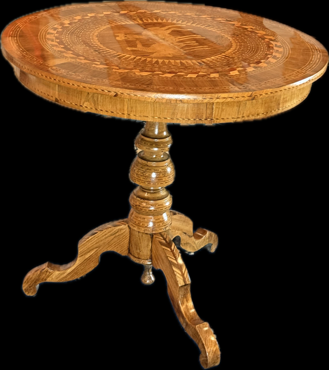 Am Sorrento Marquetry Pedestal Table 19th Century Circa 1860-photo-2