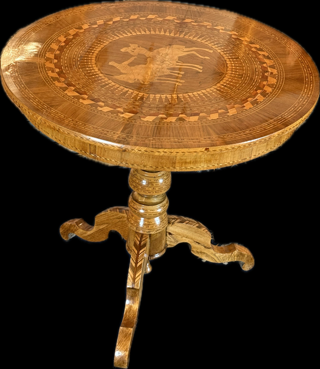 Am Sorrento Marquetry Pedestal Table 19th Century Circa 1860-photo-3