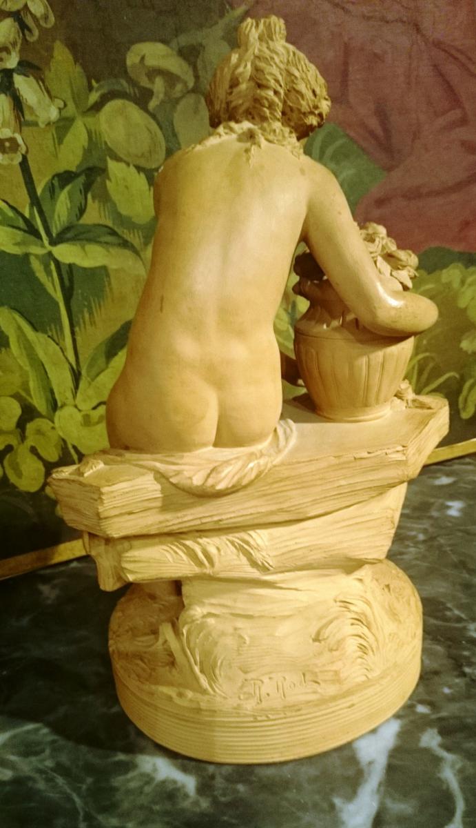 Aphrodite Et Son Fils Eros - Groupe En Terre Cuite Signé J R Rod-photo-2