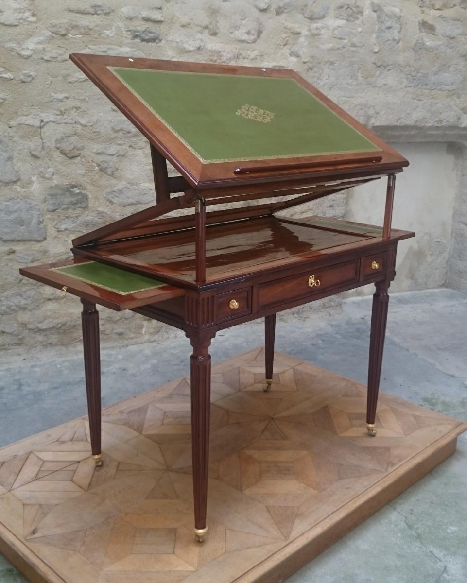 Table Tronchin Louis XVI à Mécanisme  estampillée  Courte 