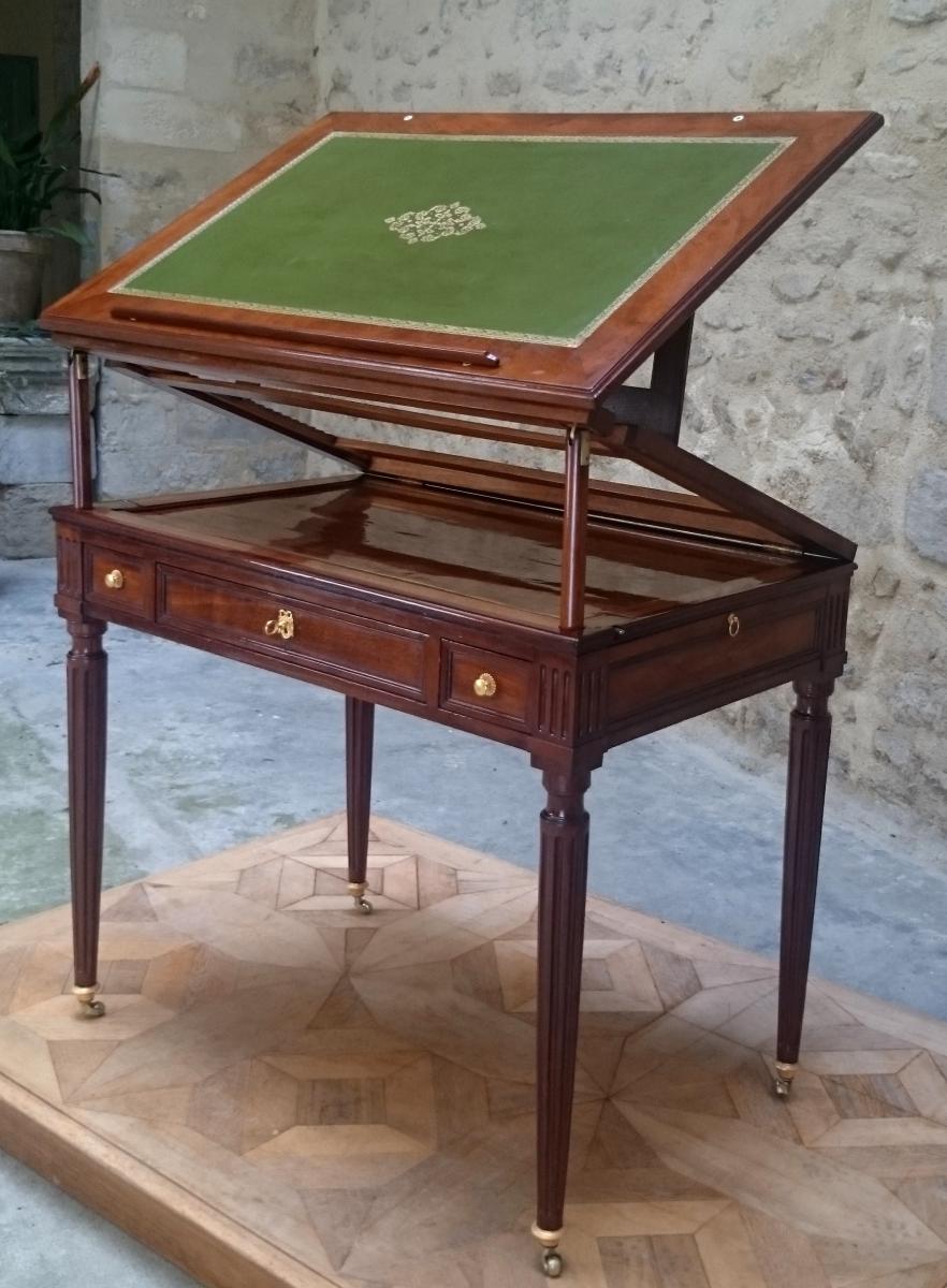 Table Tronchin Louis XVI à Mécanisme  estampillée  Courte -photo-4
