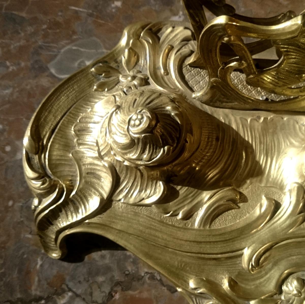 Grand Encrier Rocaille En Bronze Doré De Style Louis XV-photo-3