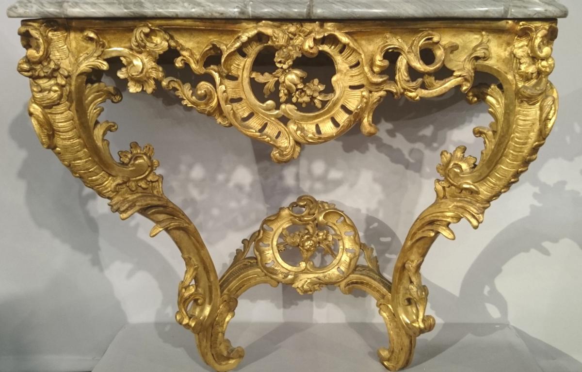 Console Louis XV En Bois Doré Vers 1745