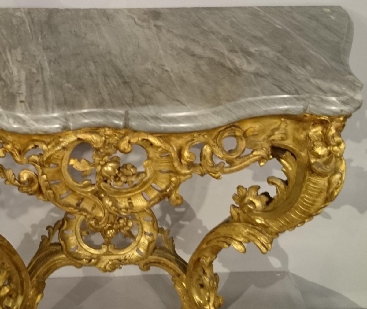 Console Louis XV En Bois Doré Vers 1745-photo-4