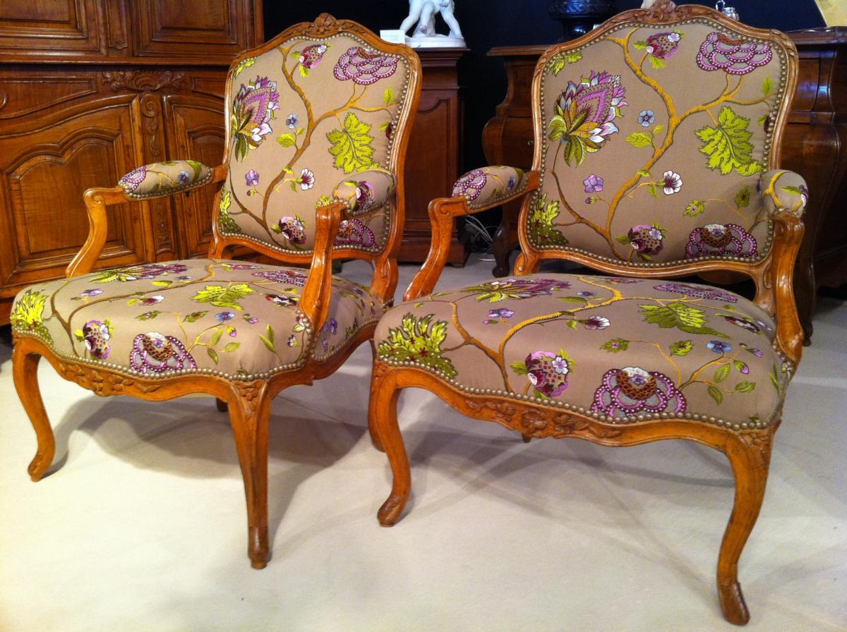 A Louis XV Beechwood Armchairs By Pierre Forget 18th Century Circa 1760