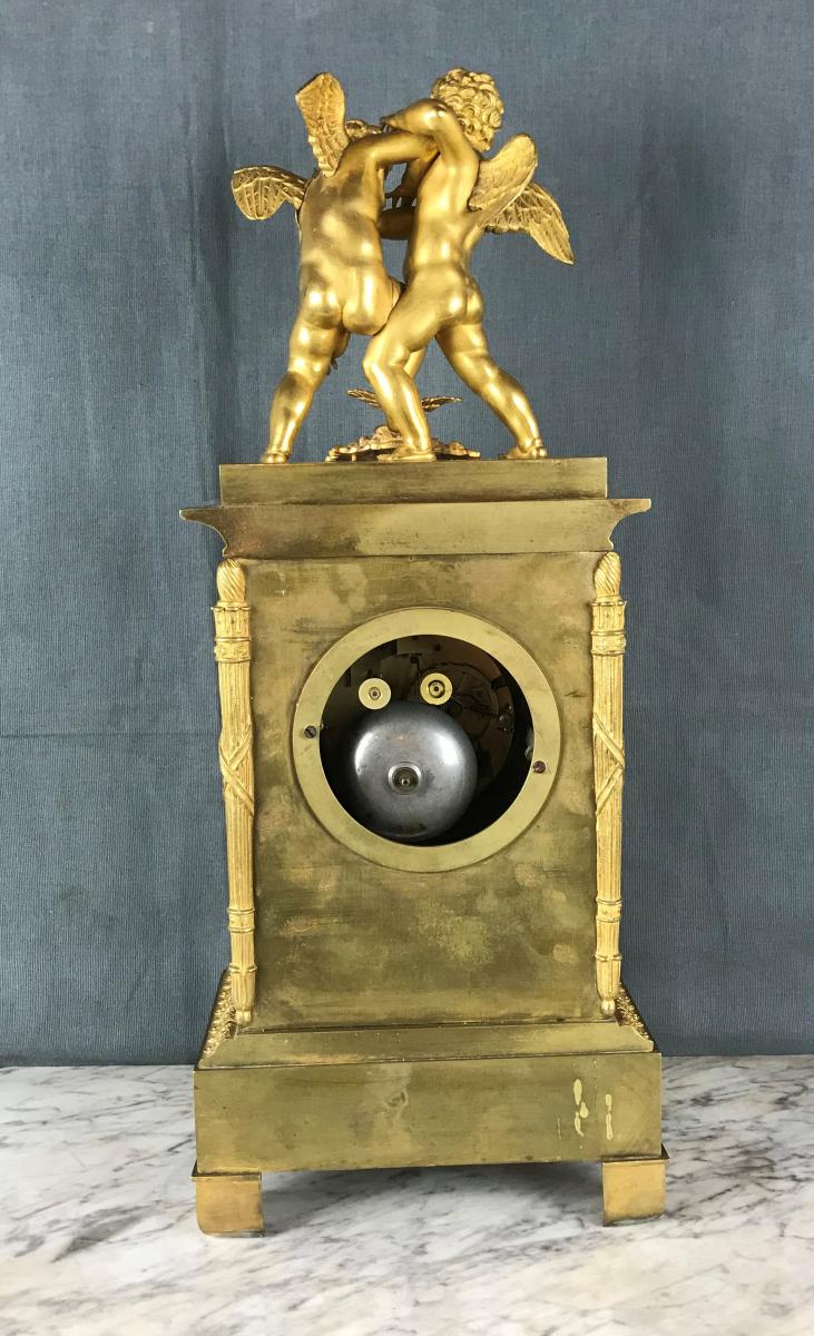 Ormolu Clock, Signed Richon à Paris. Eros And Antéros.-photo-3