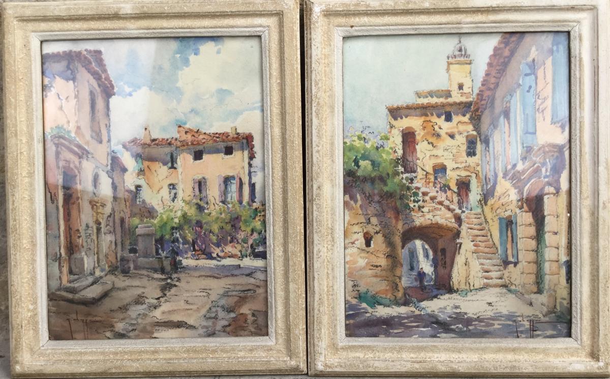 Georges Chappuis Pair Of Watercolors Of Vaison La Romaine
