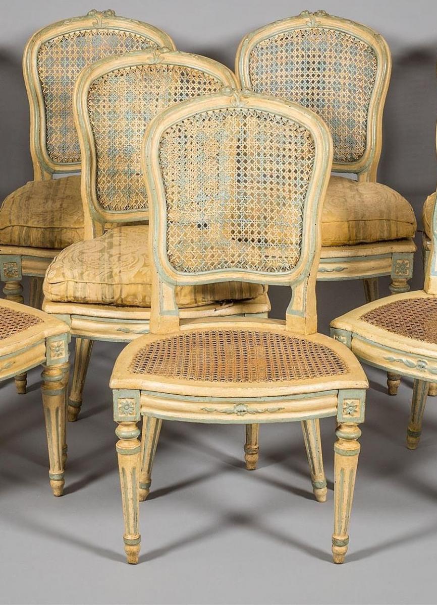 Rare Suite De Huite Chaises Cannées d'époque Louis XV, Période Transition.-photo-3