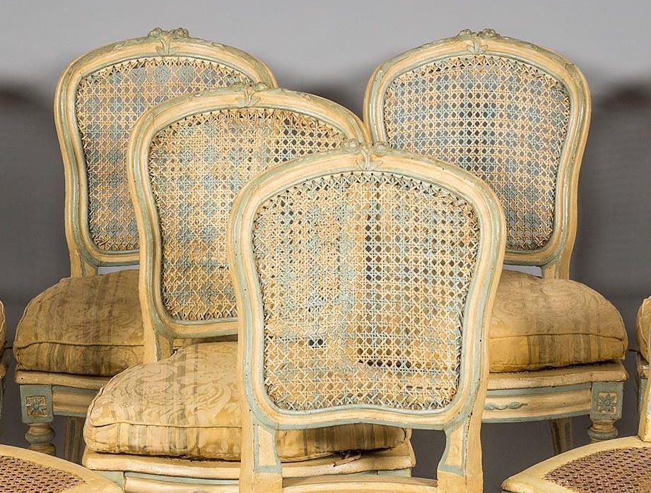 Rare Suite De Huite Chaises Cannées d'époque Louis XV, Période Transition.-photo-2