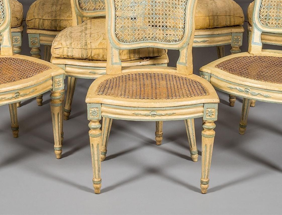 Rare Suite De Huite Chaises Cannées d'époque Louis XV, Période Transition.-photo-3