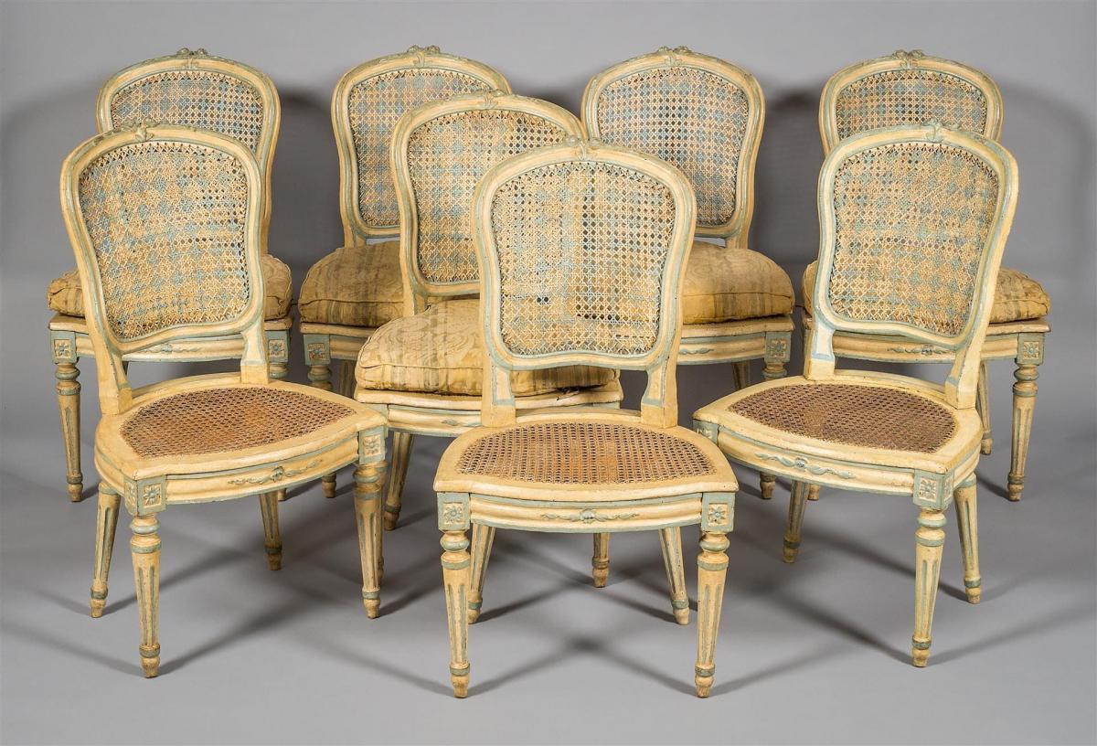 Rare Suite De Huite Chaises Cannées d'époque Louis XV, Période Transition.-photo-4