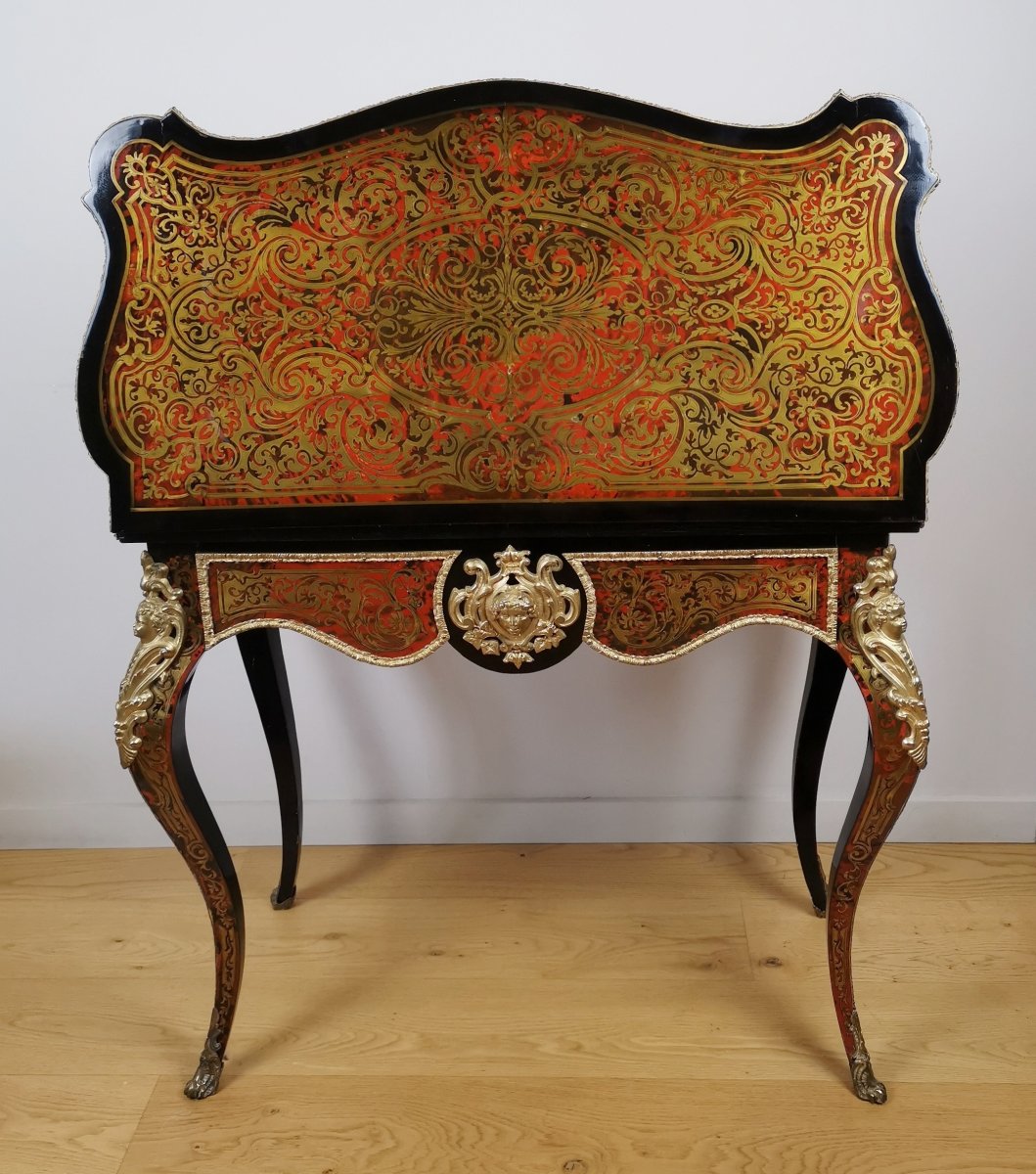 Table-console De Jeu d'époque Napoléon III En Marqueterie Boulle.-photo-2