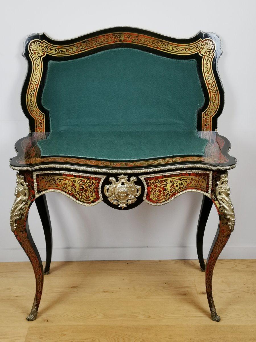 Table-console De Jeu d'époque Napoléon III En Marqueterie Boulle.-photo-3