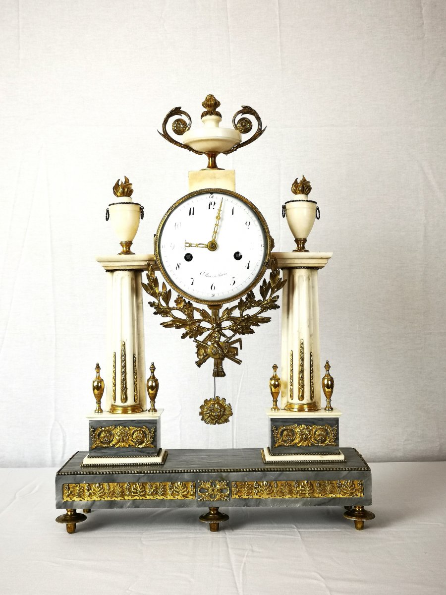 A Louis XVI Portico Marble And Gilt-bronze Mantel Clock Circa 1780