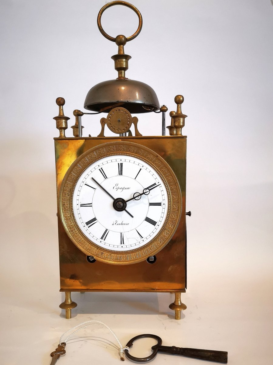 Officer's Travel Clock Called Capucine Empire Period Around 1800.-photo-7