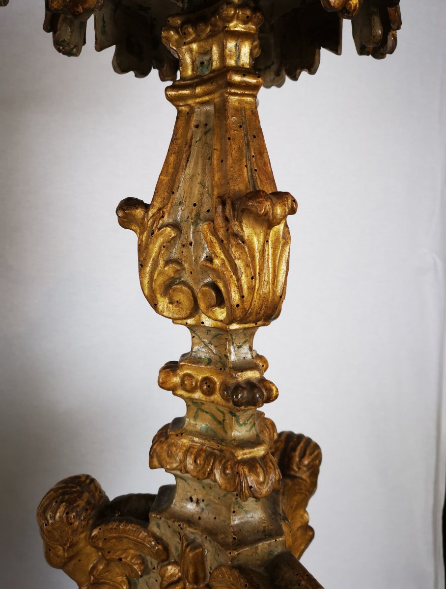 A Louis XIV Pair Of Giltwood And Laquered  Torchère Table Early 18th Century.-photo-1