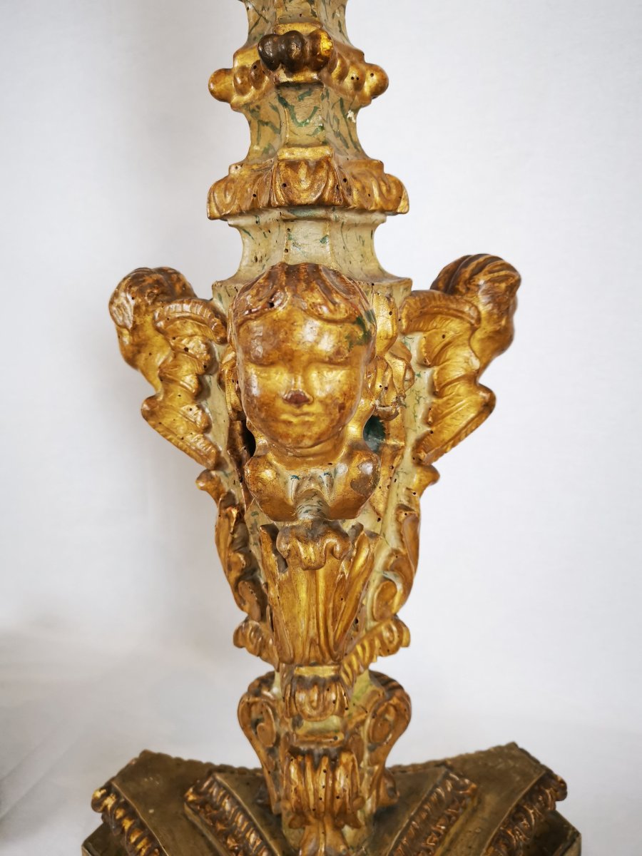 A Louis XIV Pair Of Giltwood And Laquered  Torchère Table Early 18th Century.-photo-4