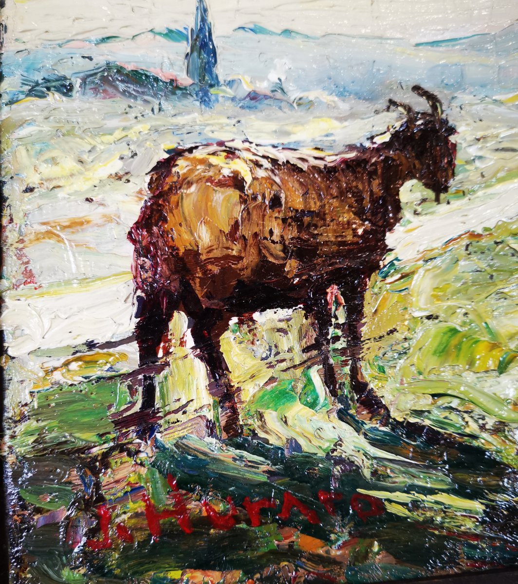 Joseph Hurard 1887-1956 Goat And Sheep In Pasture.-photo-3