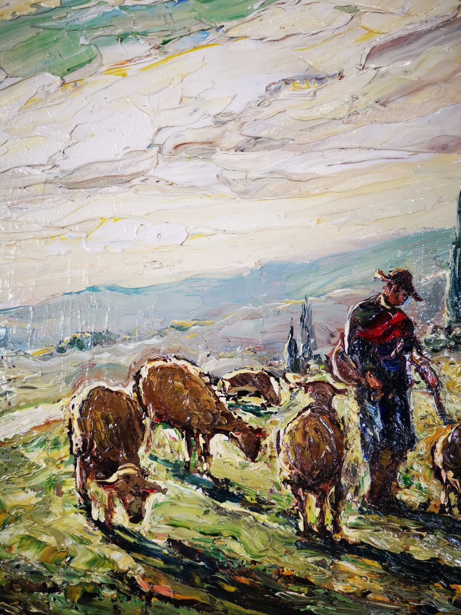 Joseph Hurard 1887-1956 Goat And Sheep In Pasture.-photo-2