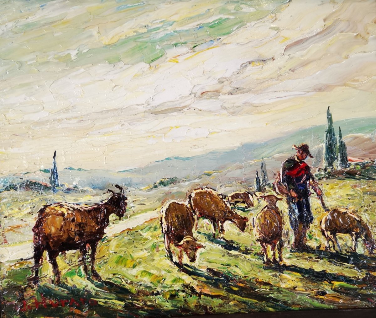 Joseph Hurard 1887-1956 Goat And Sheep In Pasture.-photo-4