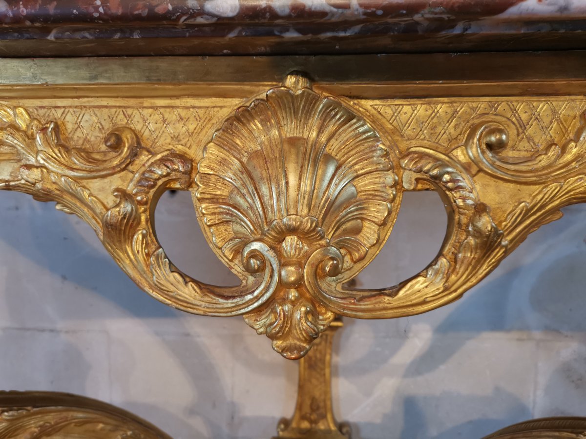 Console En Bois De Chêne Sculpté Et Doré D’époque Régence Vers 1715 - 1720-photo-2