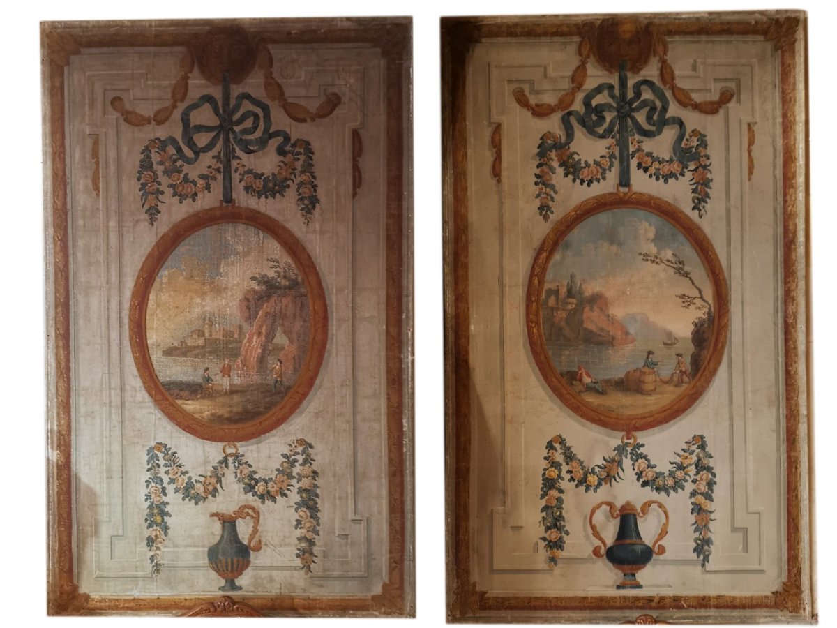 Pair Of Neoclassical Painted Canvases Of Woodwork Circa 1800-photo-8