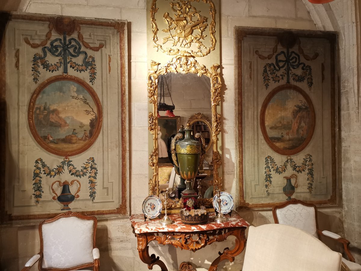Pair Of Neoclassical Painted Canvases Of Woodwork Circa 1800