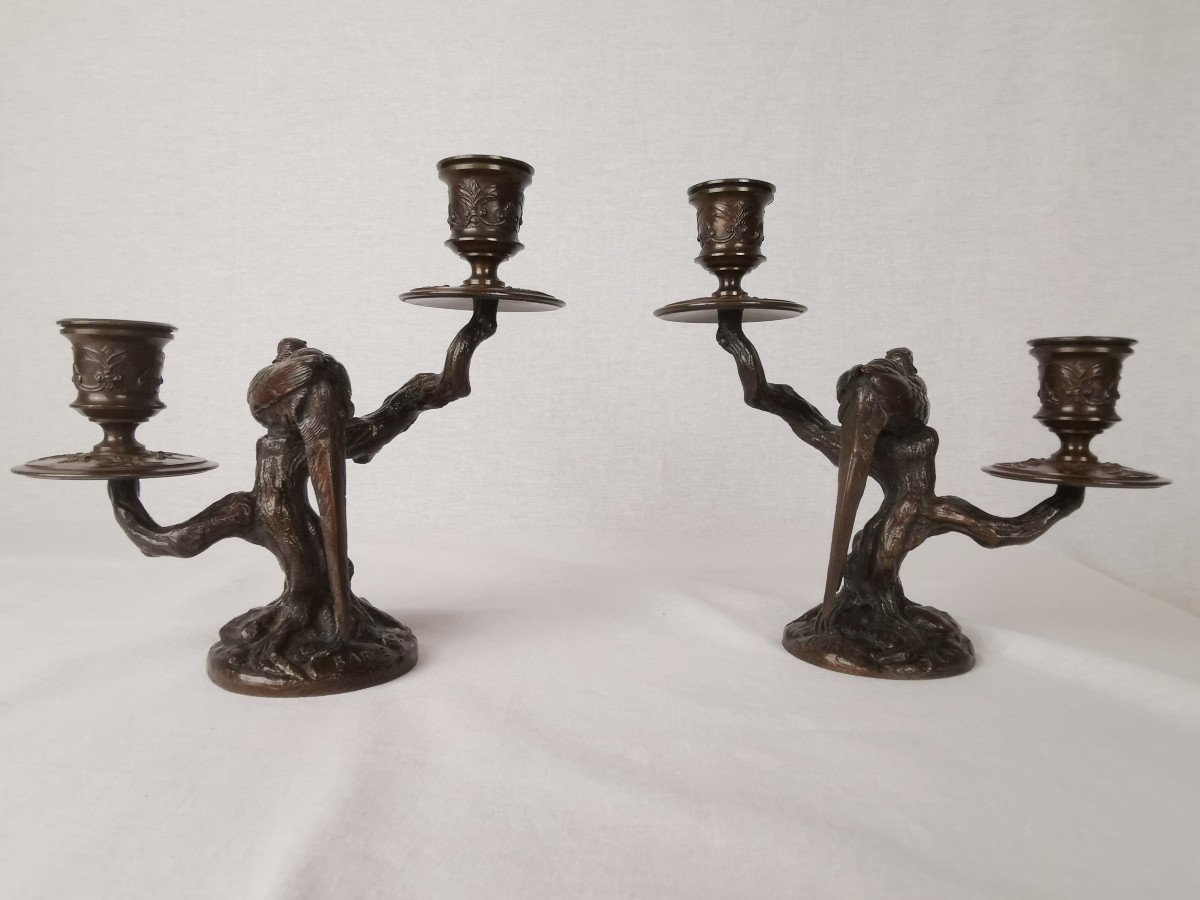 Antoine-louis Barye (1796-1875) Flambeaux Ends Of Table With Sleeping Pheasant.-photo-2