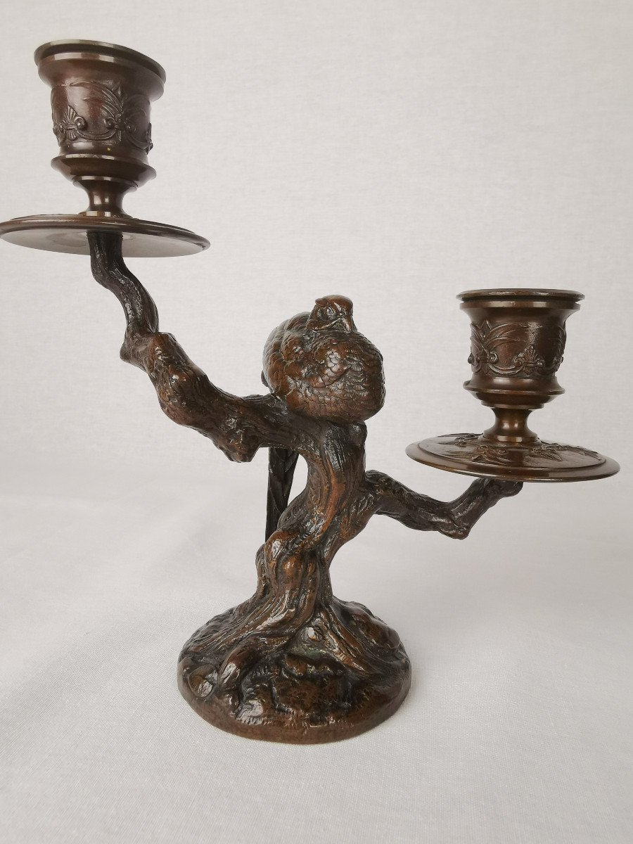 Antoine-louis Barye (1796-1875) Flambeaux Ends Of Table With Sleeping Pheasant.-photo-3