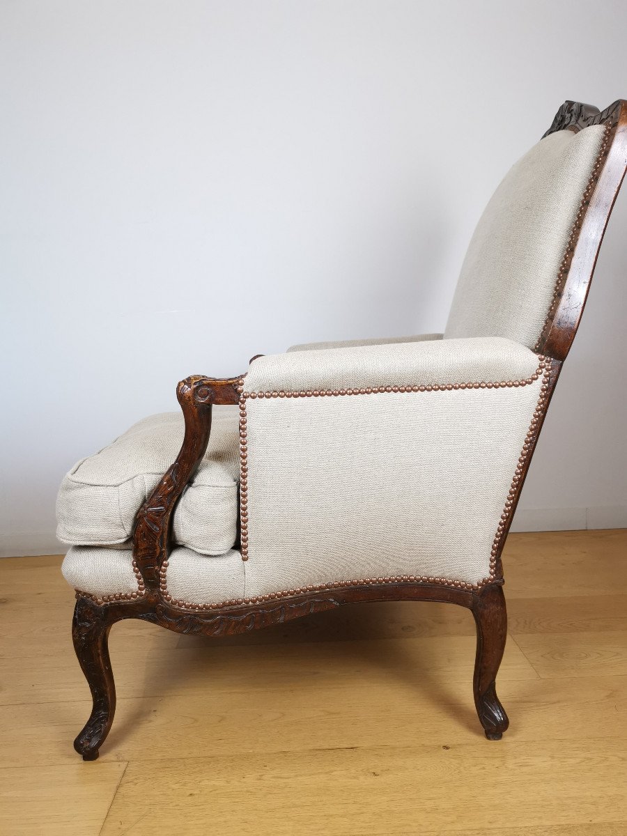 Large Bergère Louis XV à Dossier à La Reine.-photo-4