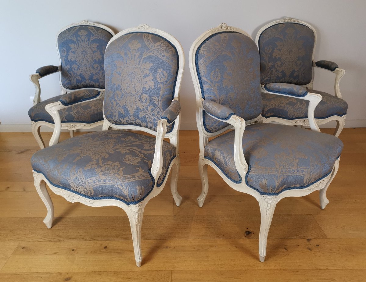 A Set Of Four Louis XV Painted Armchairs By Louis-michel Lefèvre 18th Century.-photo-4