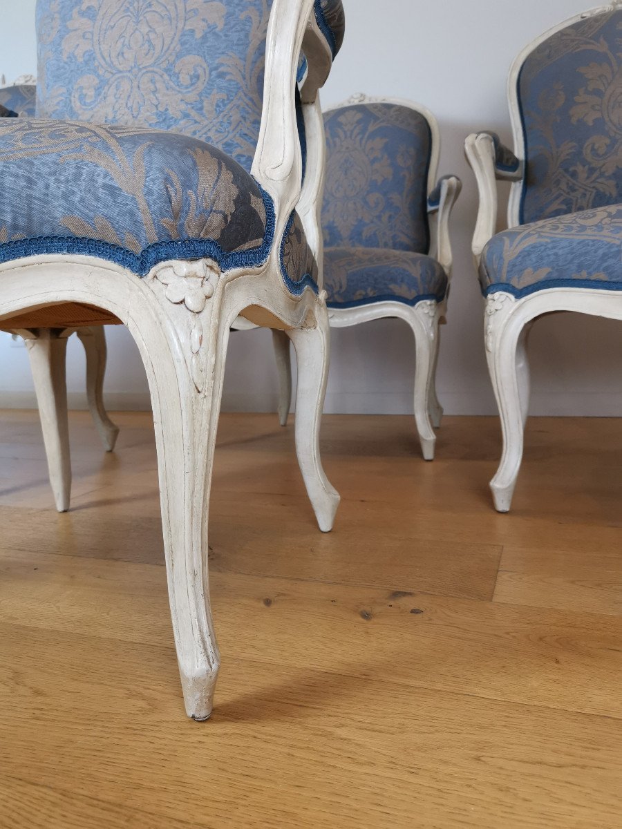 A Set Of Four Louis XV Painted Armchairs By Louis-michel Lefèvre 18th Century.-photo-5
