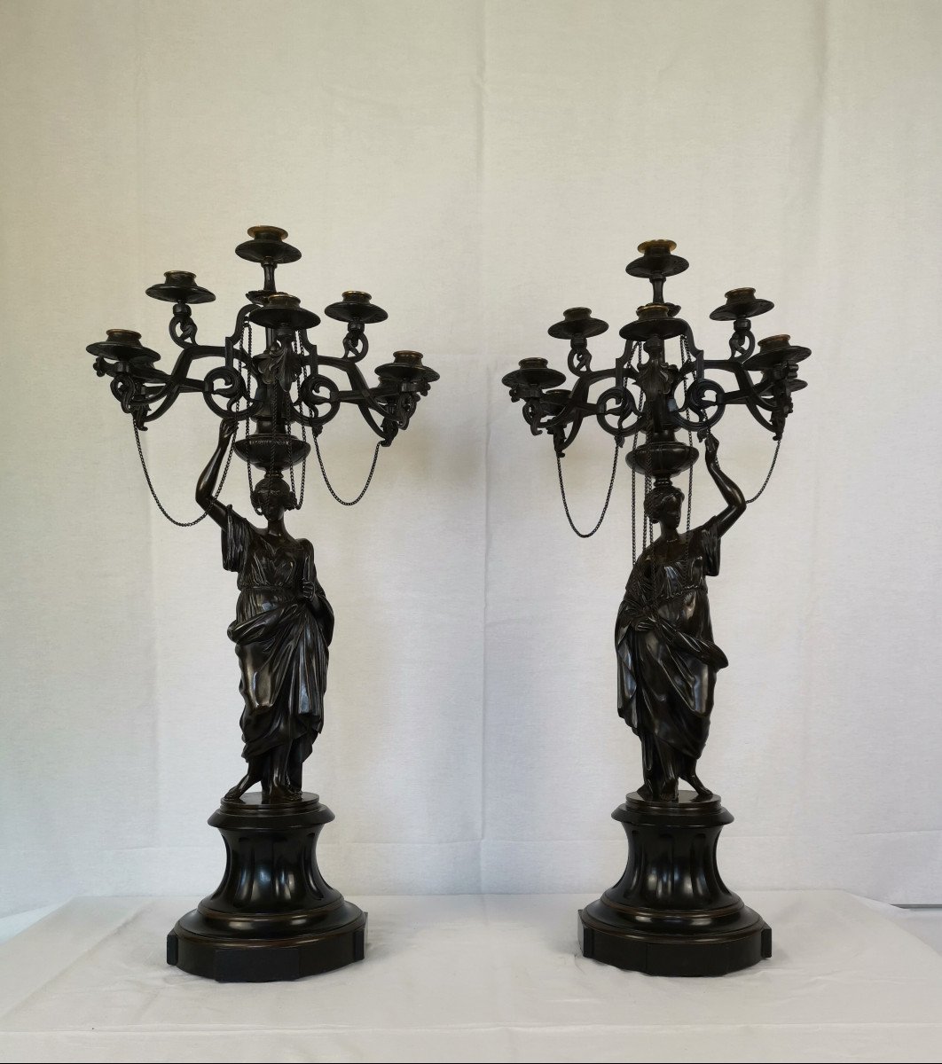 A Pair Of Vestal Candelabra, Napoleon III Mid 19th Century .