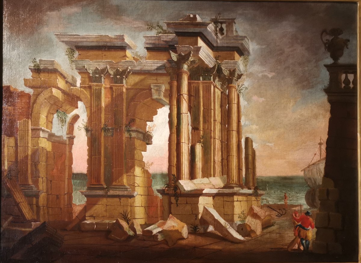 Paire de grands Caprices  Architecturaux de l'atelier d’Alberto Carlieri   (1672-c.1720).-photo-2
