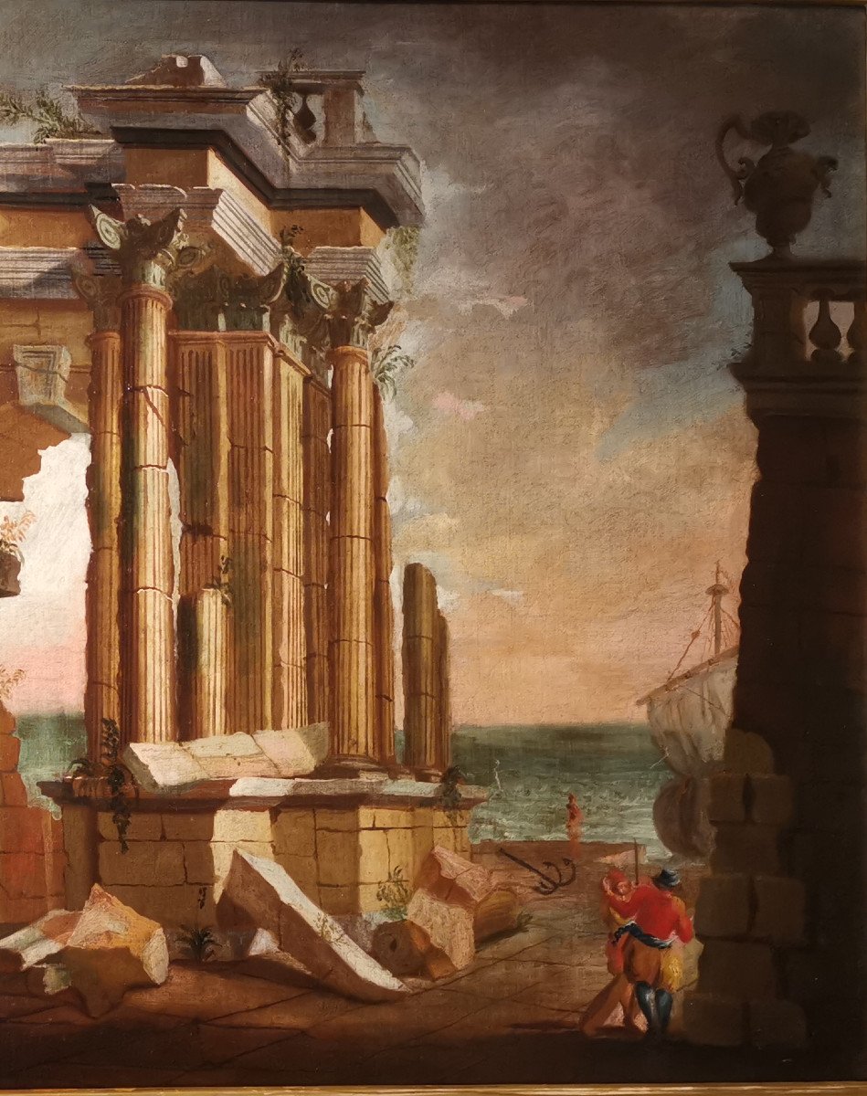 Paire de grands Caprices  Architecturaux de l'atelier d’Alberto Carlieri   (1672-c.1720).-photo-3