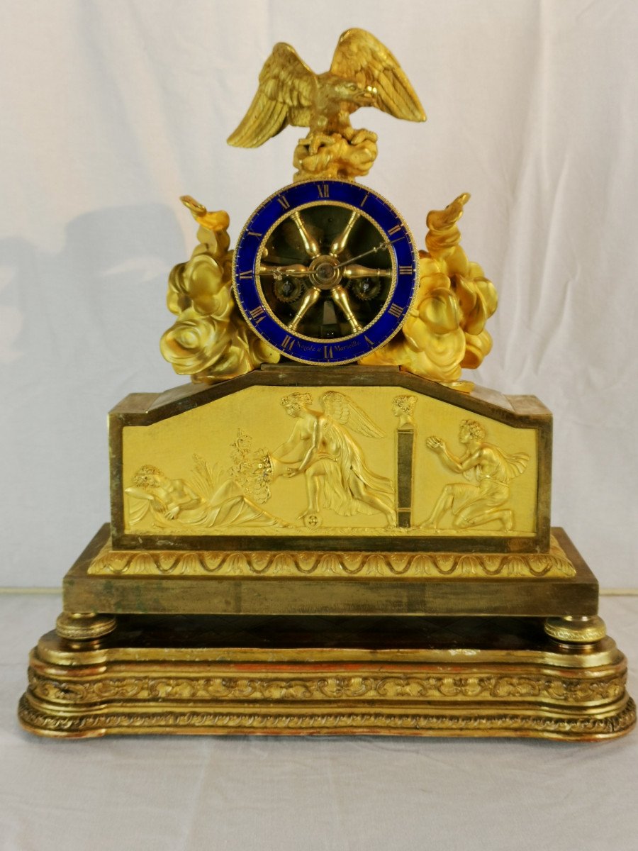 A Empire Ormolu  Clock Signed Noséda In Marseille.