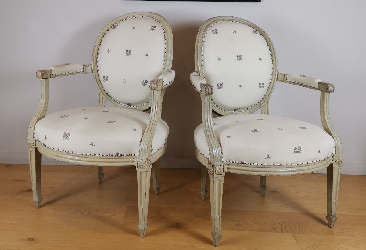 Paire De Fauteuils d'époque Louis XVI Att à Pierre Pillot.-photo-2