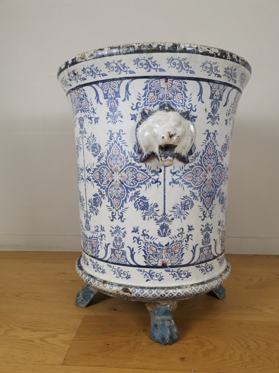 Large Enamelled Cast Iron Orange Tree Planter From The Bouget Enamelling Factory - Paris 1880.-photo-3