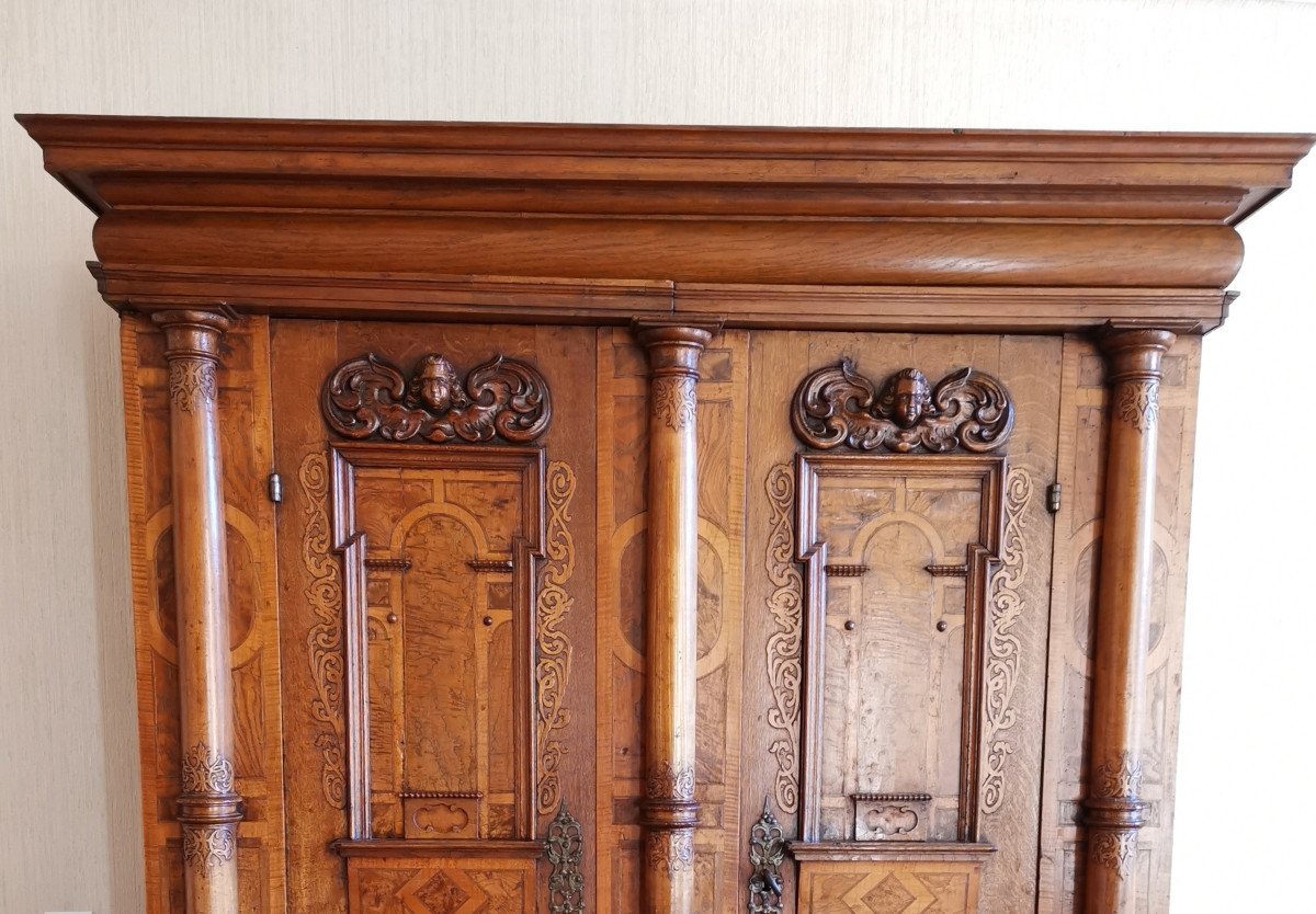 Small Alsatian Baroque Wardrobe With Three Columns Early 17th Century.-photo-2