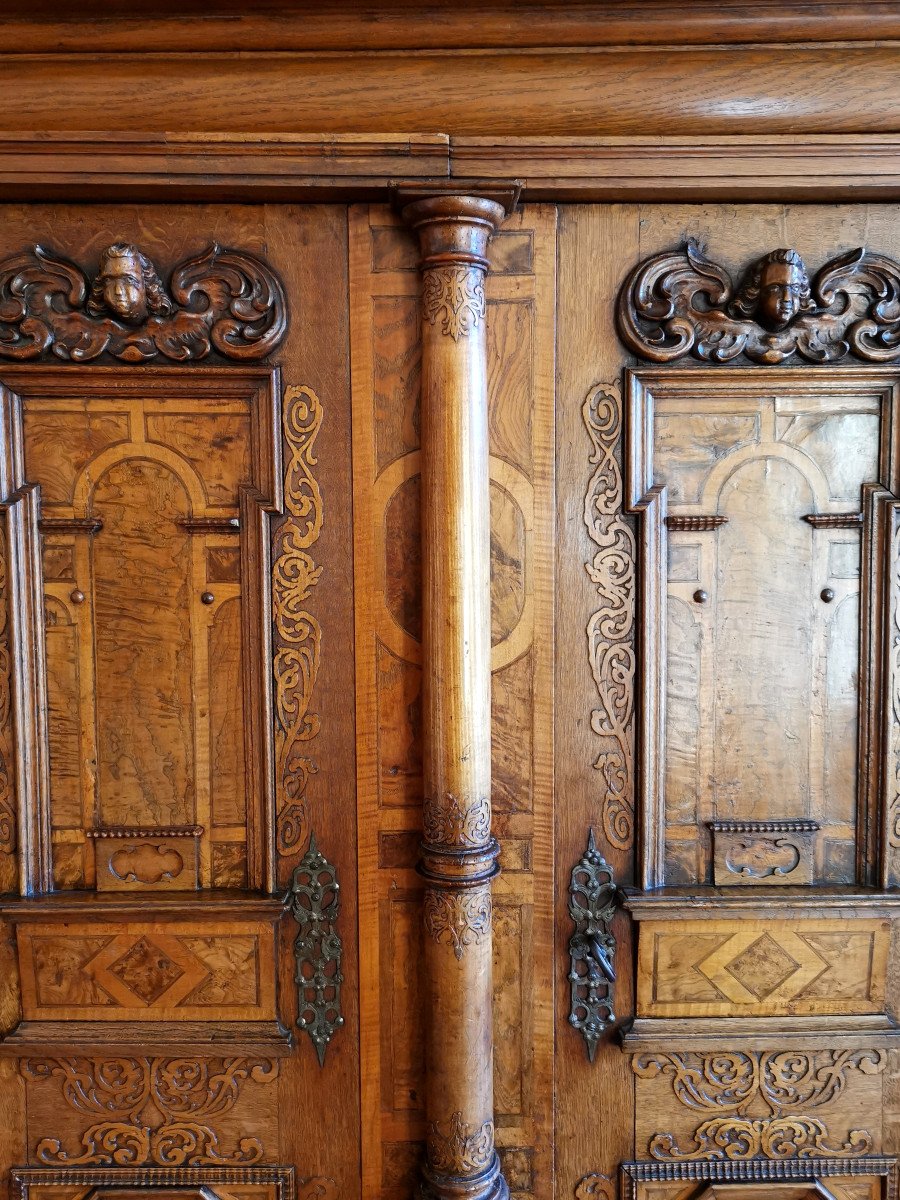Small Alsatian Baroque Wardrobe With Three Columns Early 17th Century.-photo-6