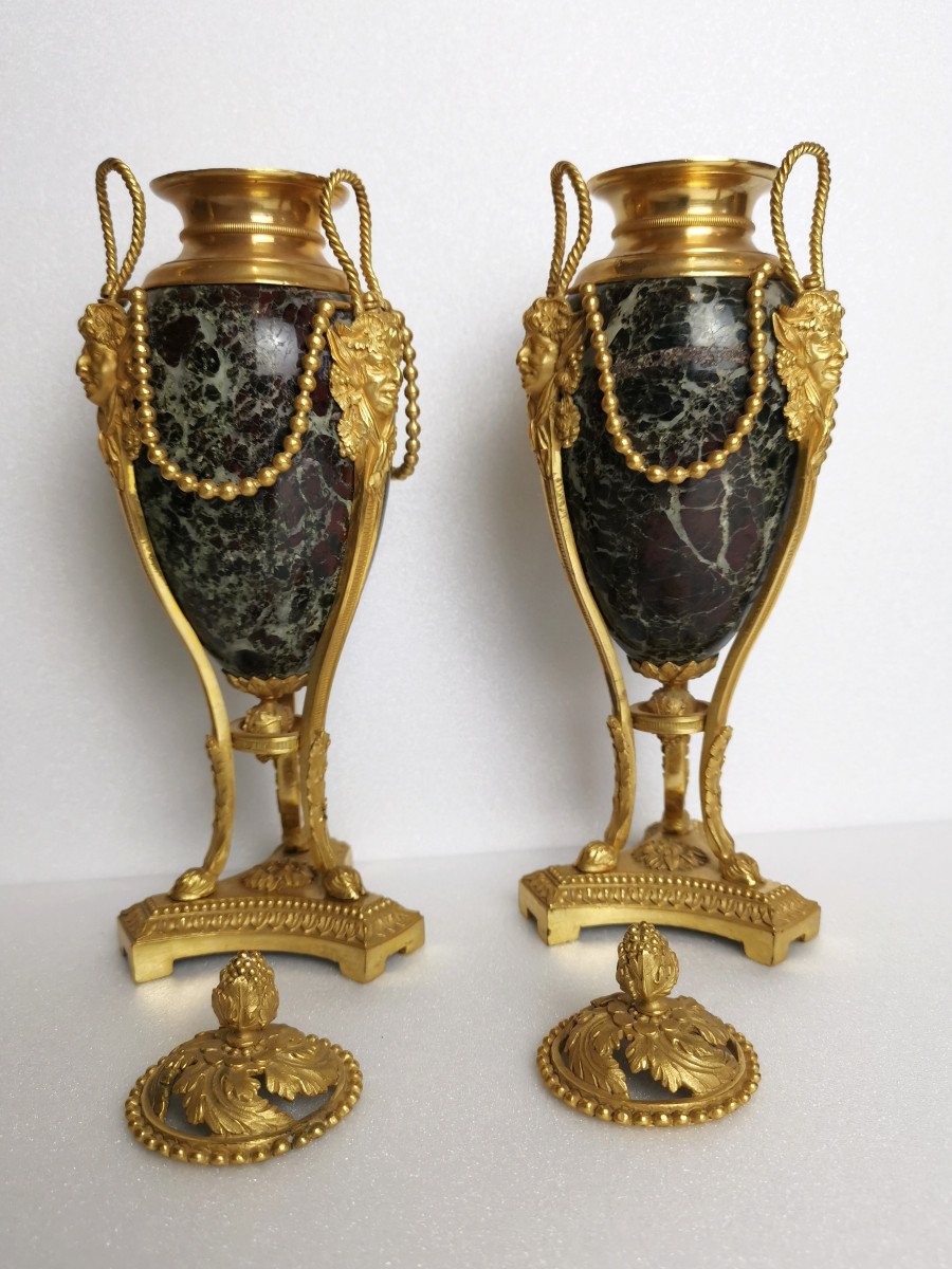 Paire De Cassolettes En « Athéniennes » Louis XVI à L’effigie De Bacchus.-photo-3