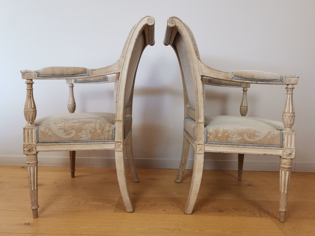 Pair Of Flat-backed Armchairs, Rolled Louis XVI Stamped Roussens.-photo-3