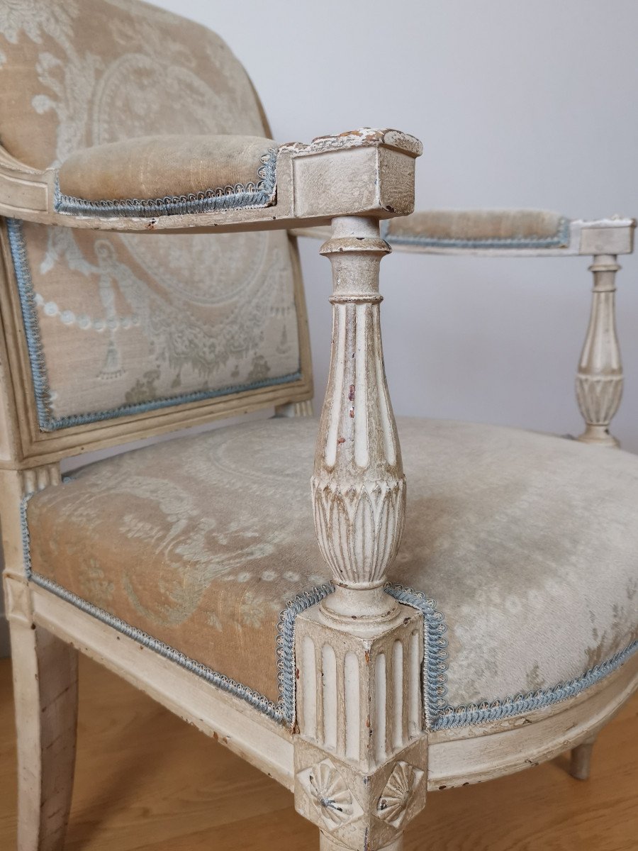 Pair Of Flat-backed Armchairs, Rolled Louis XVI Stamped Roussens.-photo-1