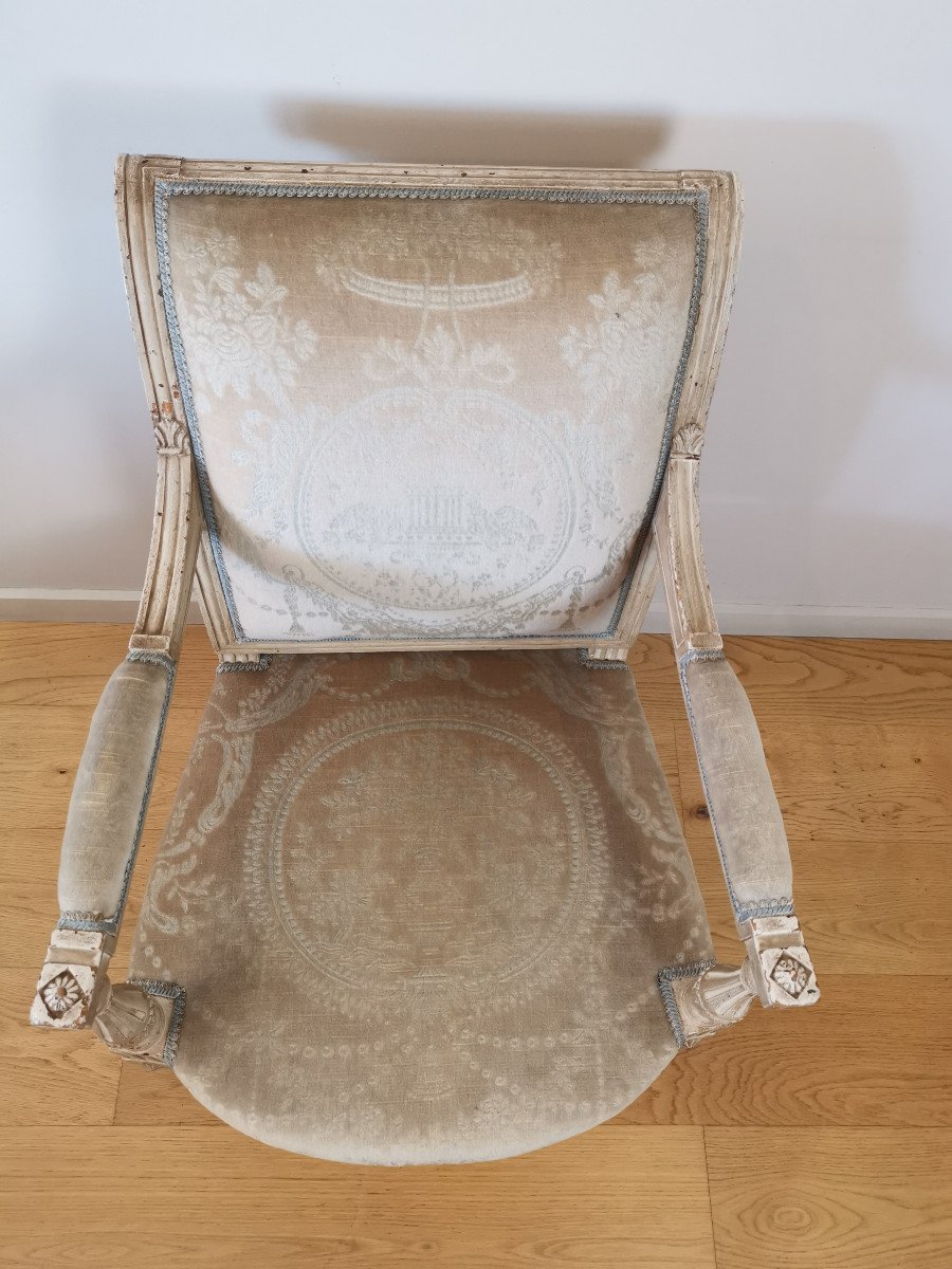 Pair Of Flat-backed Armchairs, Rolled Louis XVI Stamped Roussens.-photo-5