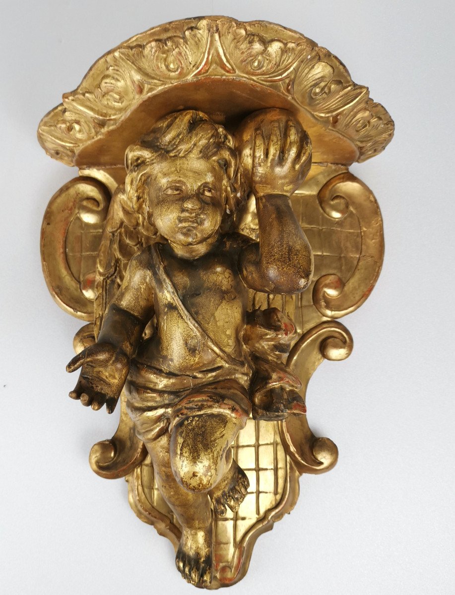 Paire d'anges en bois doré  en  consoles Comtat Venaissin XVIIIe.-photo-3
