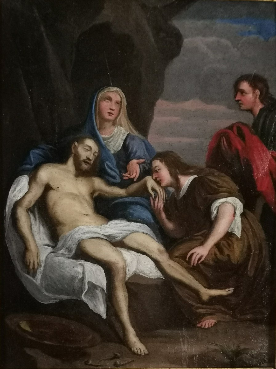 La Déploration Du Christ, Huile Sur Cuivre Du XVIIe Siècle.-photo-2
